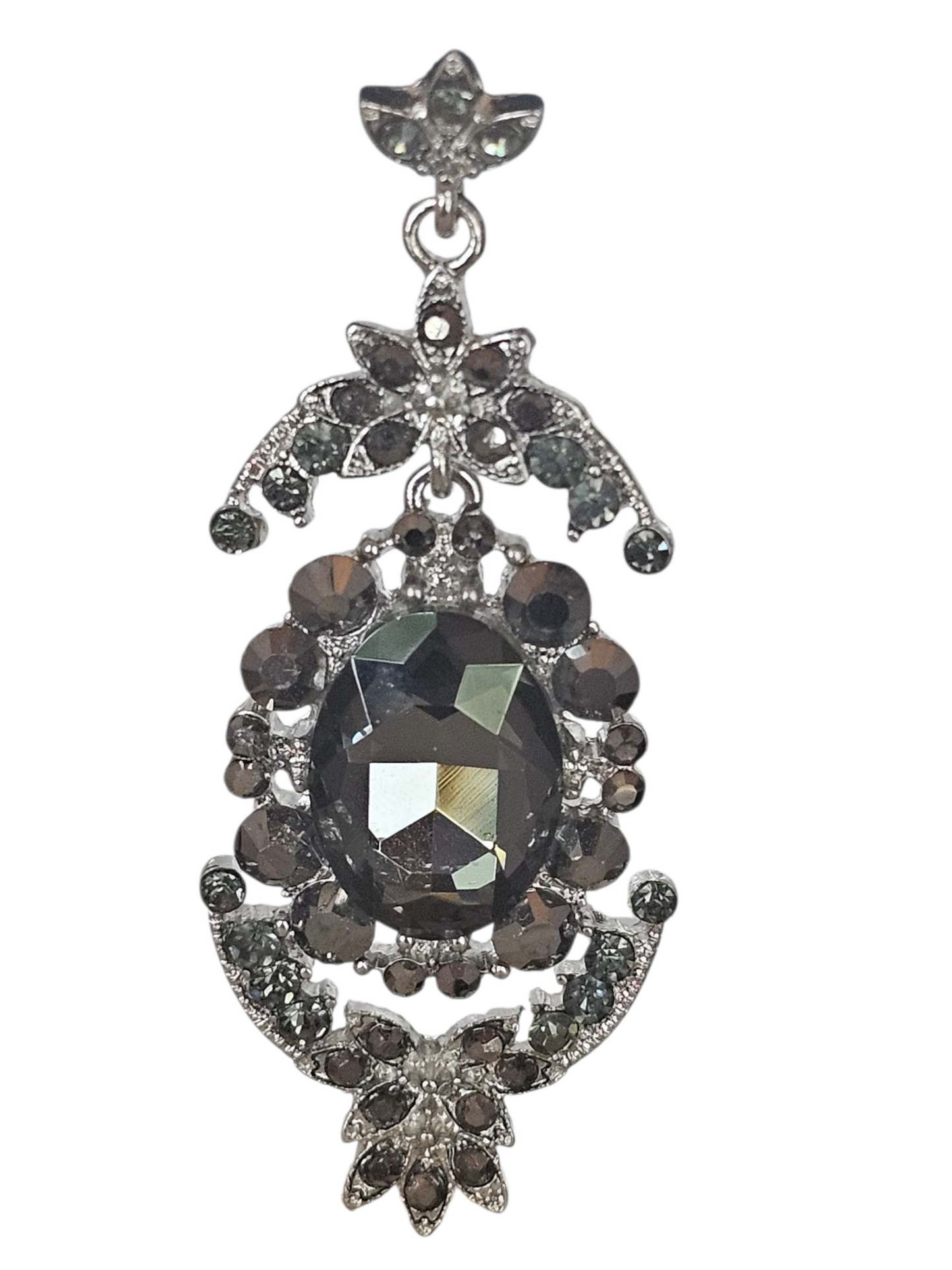 Grey Crystal/Silver Drop Earring