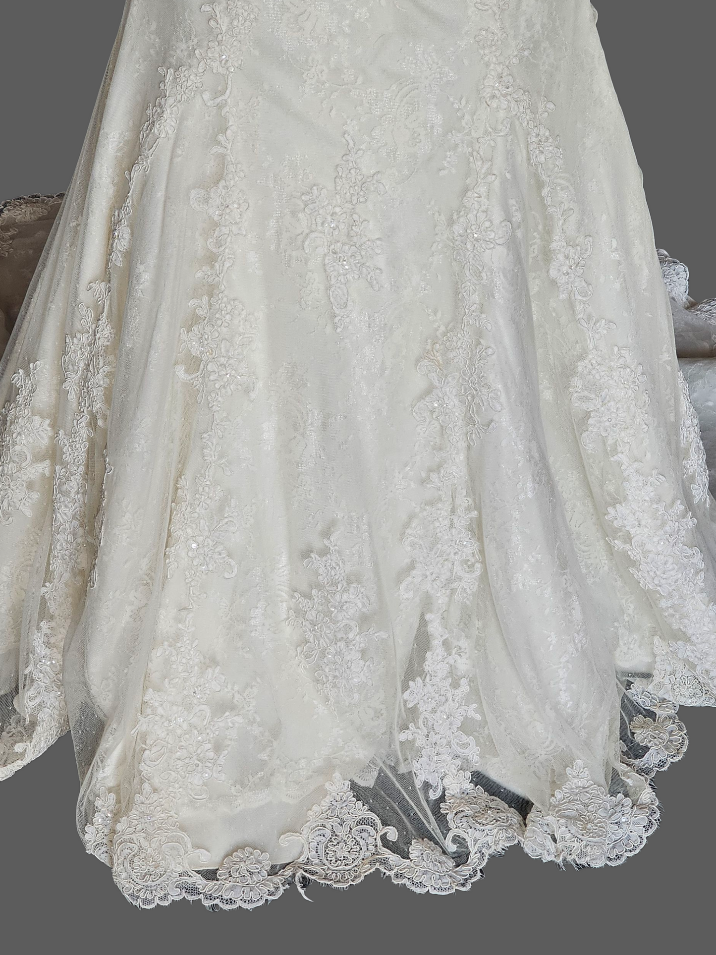 Dark Ivory Lace Fit/Flare V-Neck Wedding Gown - Pronovias