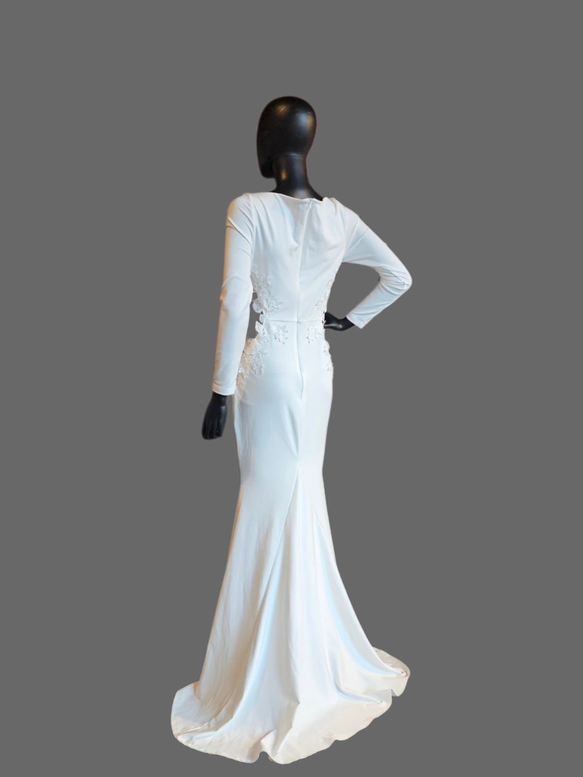 White High Neck Long Sleeve Floral Cutout Wedding Gown