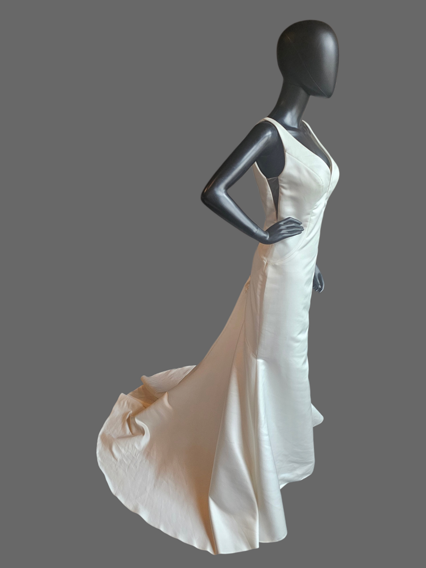 Ivory Silky Satin Plunge Fit/Flare Wedding Gown - Mori Lee