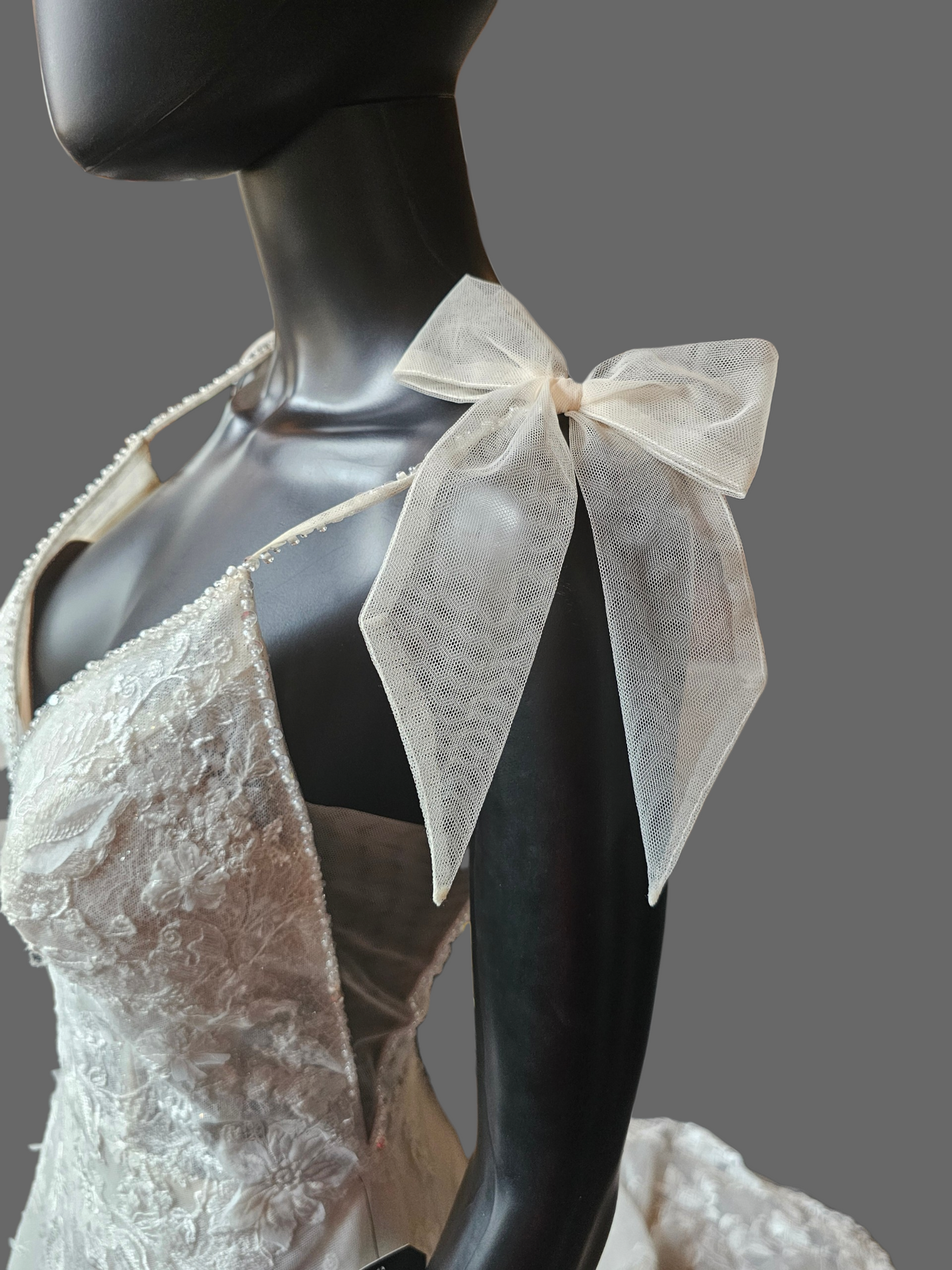 Honey 3D Floral Plunge Bow Shoulder Wedding Gown - Martin Thornburg
