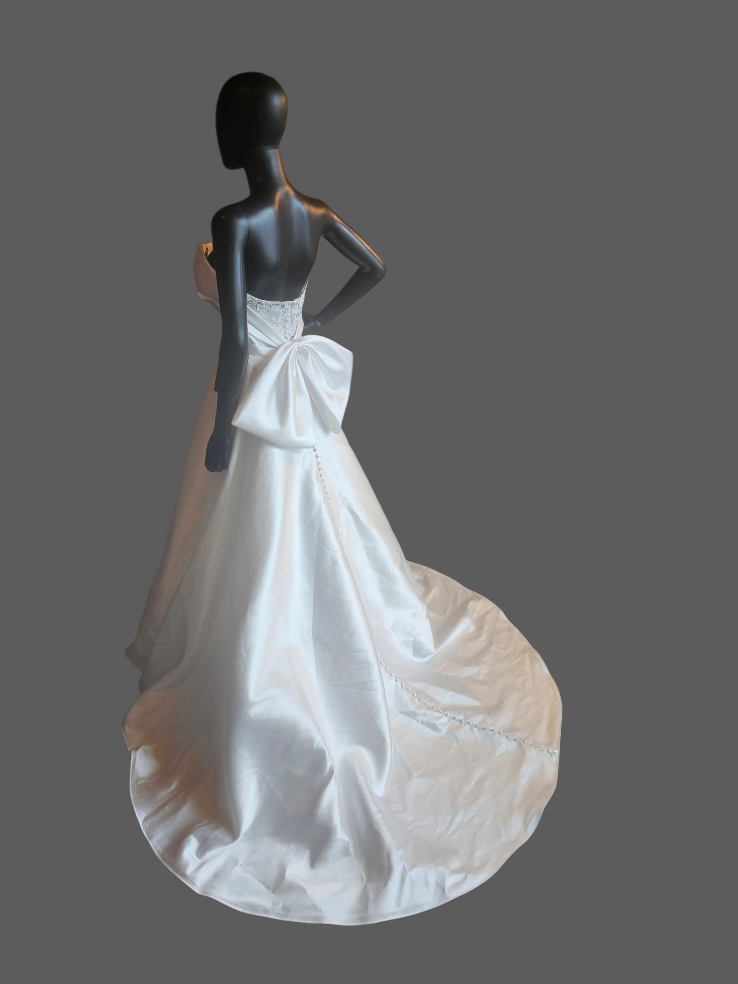White Mikado A-Line W/Bow Wedding Gown - Moonlight