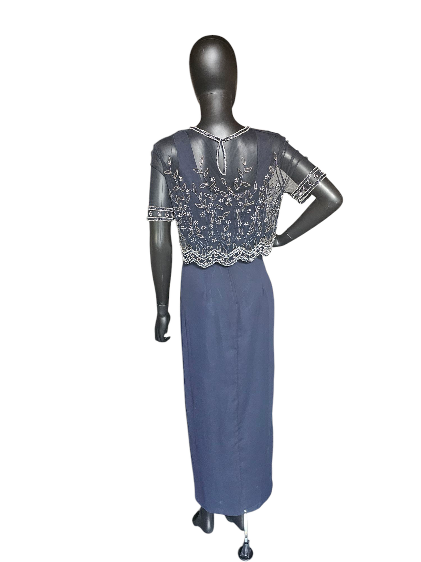 Vintage Navy Sheath Cap Sleeve Formal Dress