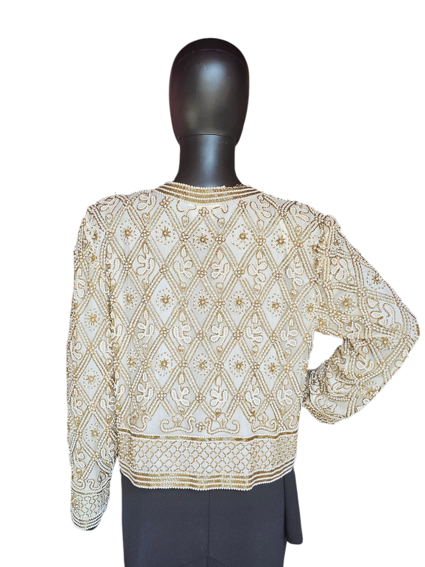 Ivory/Gold/Pearl 100% Silk Jacket