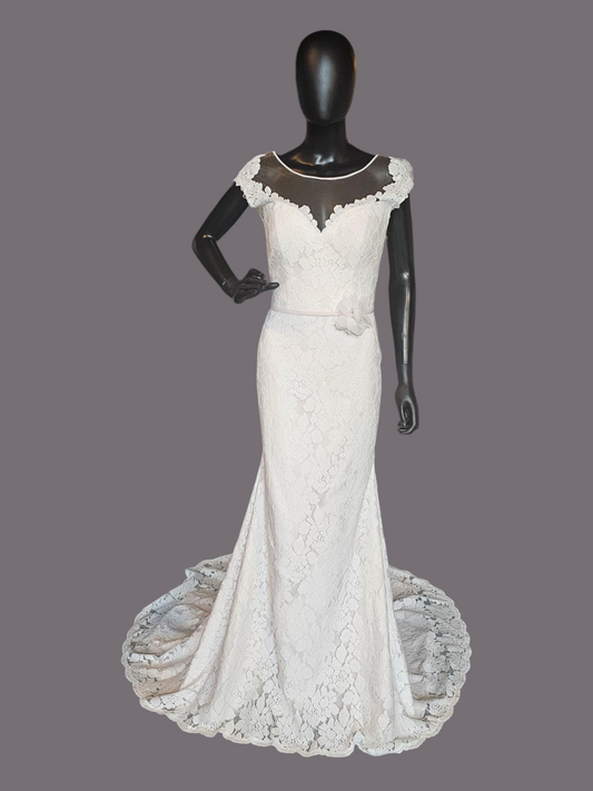 Lace Overlay Illusion Open Back Mikaella by Paloma Wedding Gown