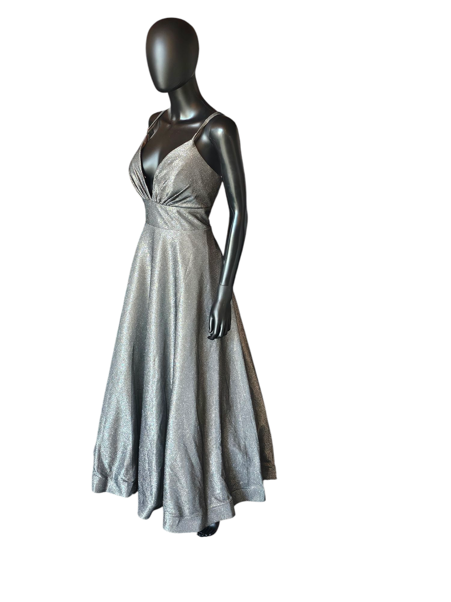Silver Sparkle V-Neck A-Line Formal Gown - Ediths