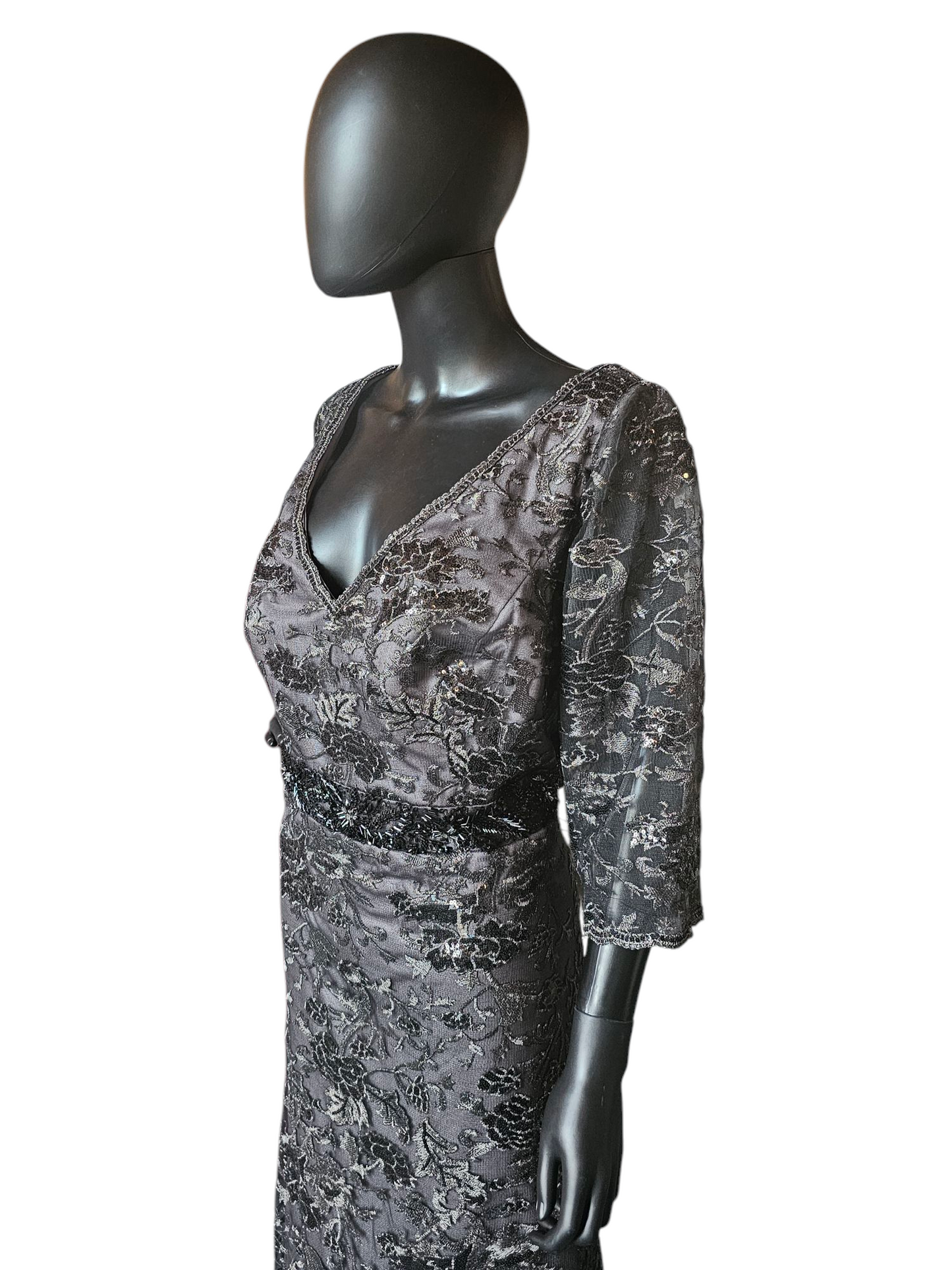 Black Floral Overlay Wide Sleeve Formal Dress - Montage