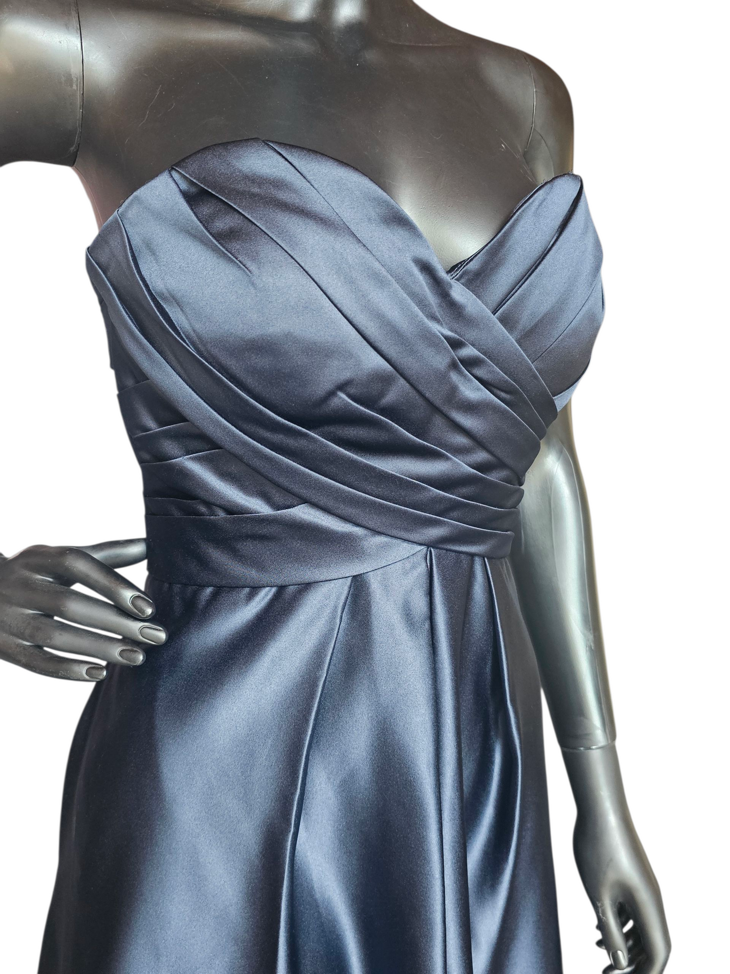 Navy Satin Sweetheart Cocktail/Party Dress - Bill Levkoff