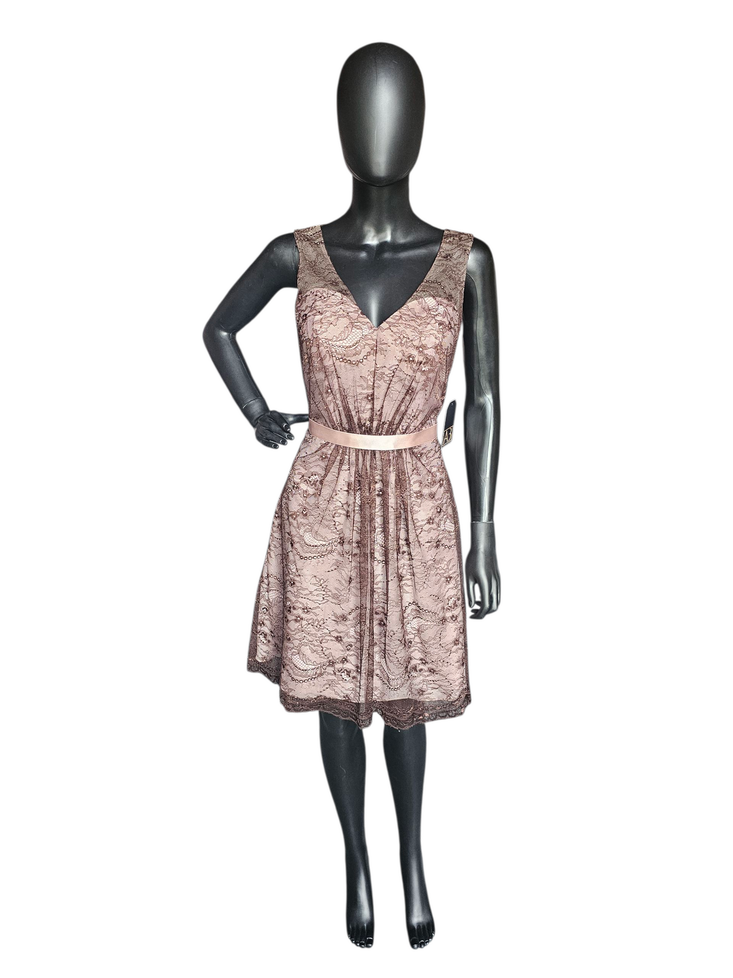 Coffee/Blush Lace V-Neck Cocktail/Party Dress NWOT - Da Vinci