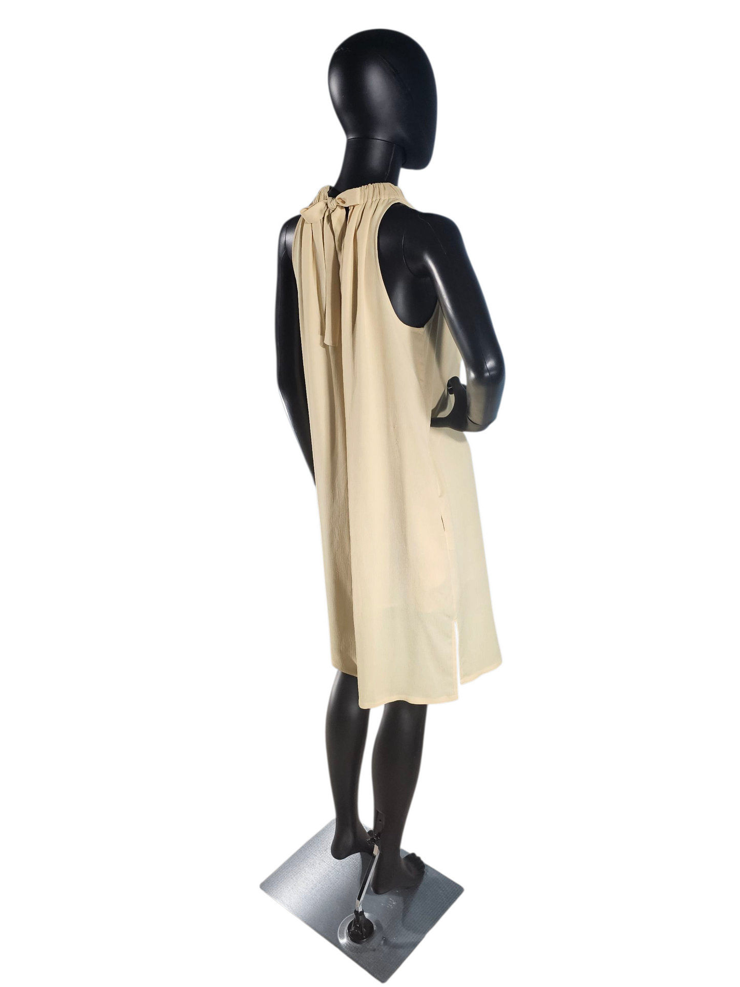 Daffodil Yellow Crepe Tie Neck Shift Short Dress - Prologue