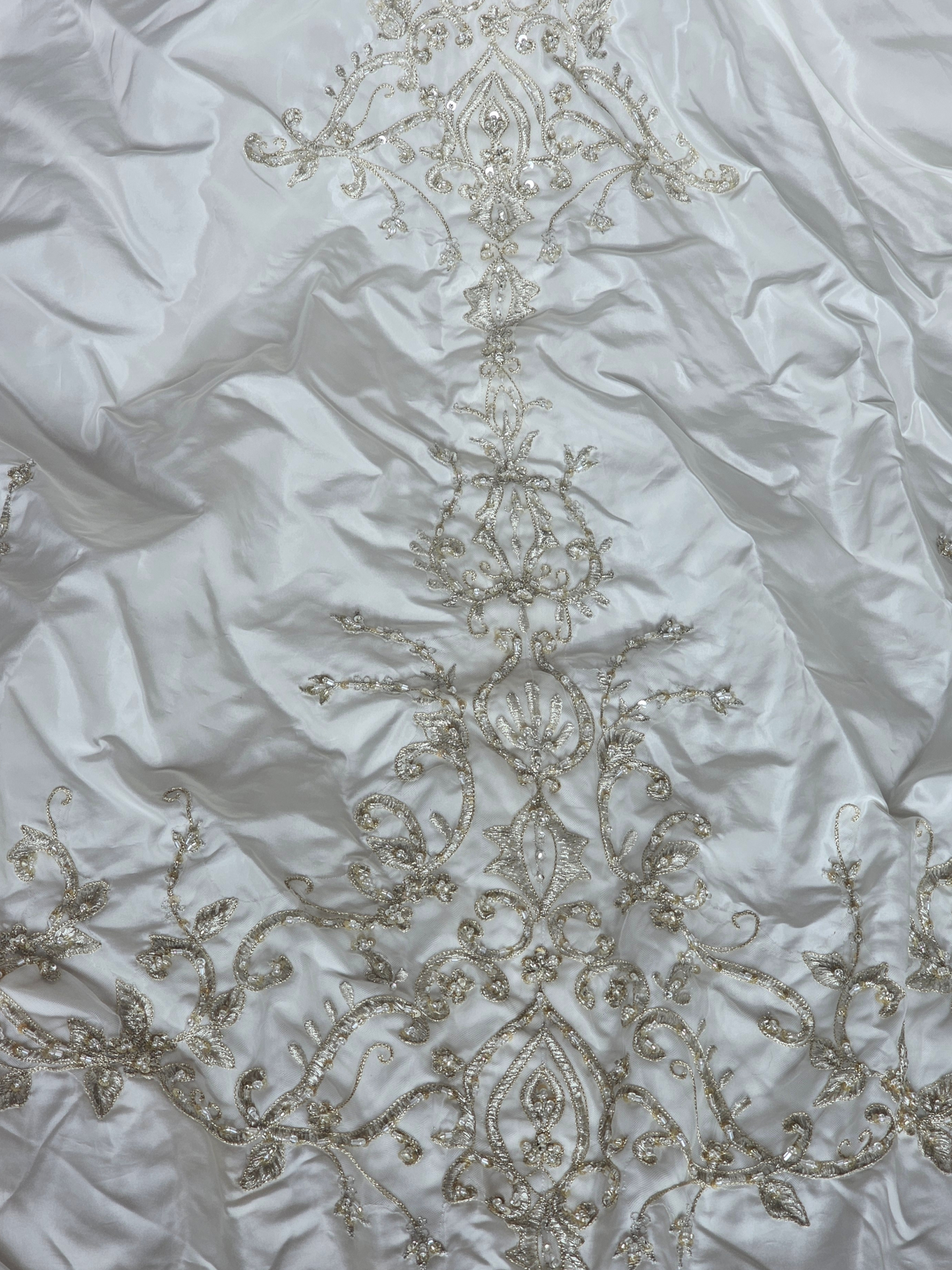 Ivory Taffeta Drop Waist V-Neck Wedding Gown - Petite