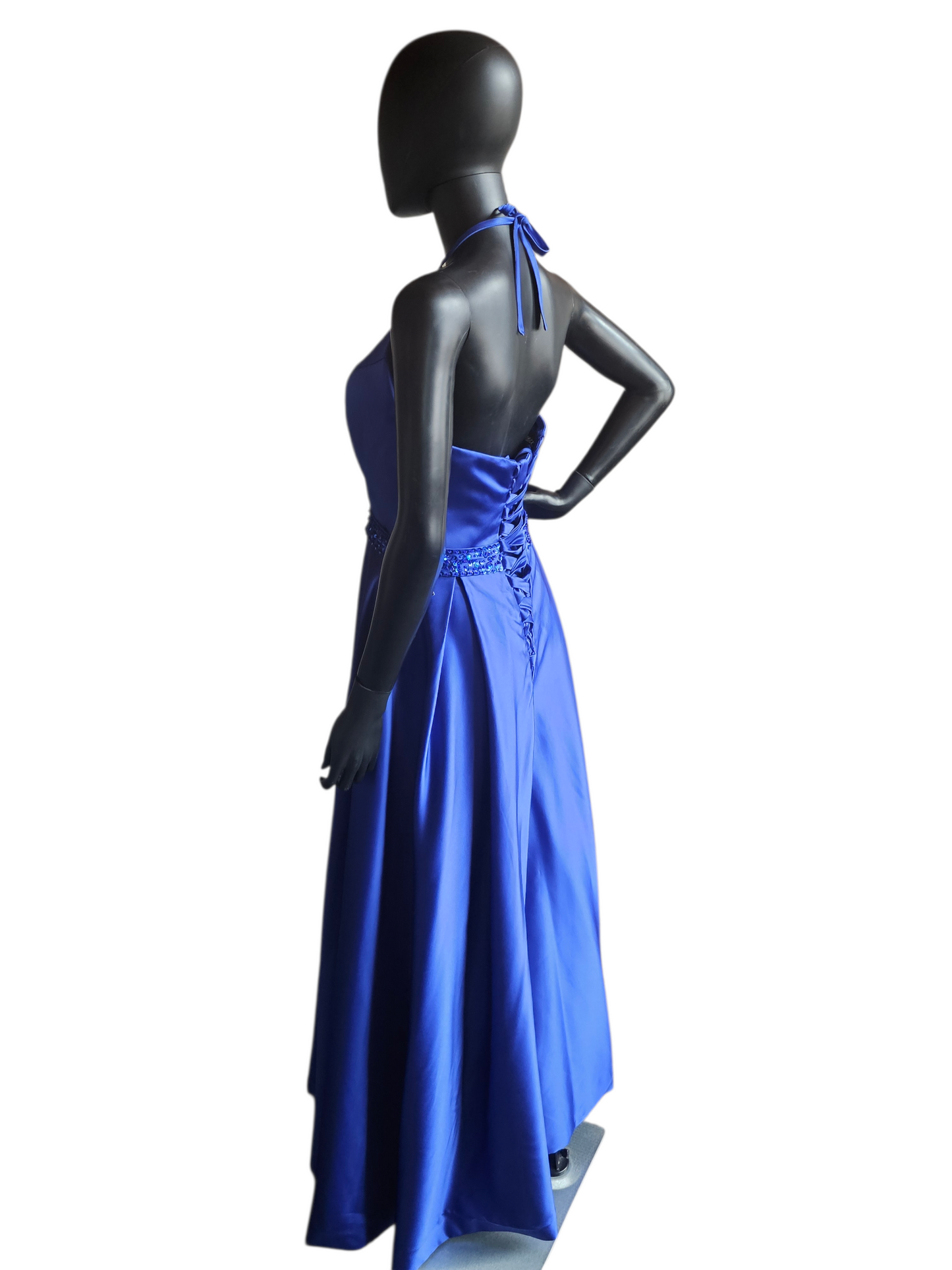 Royal Blue Satin Halter Full Length A-Line Formal Dress