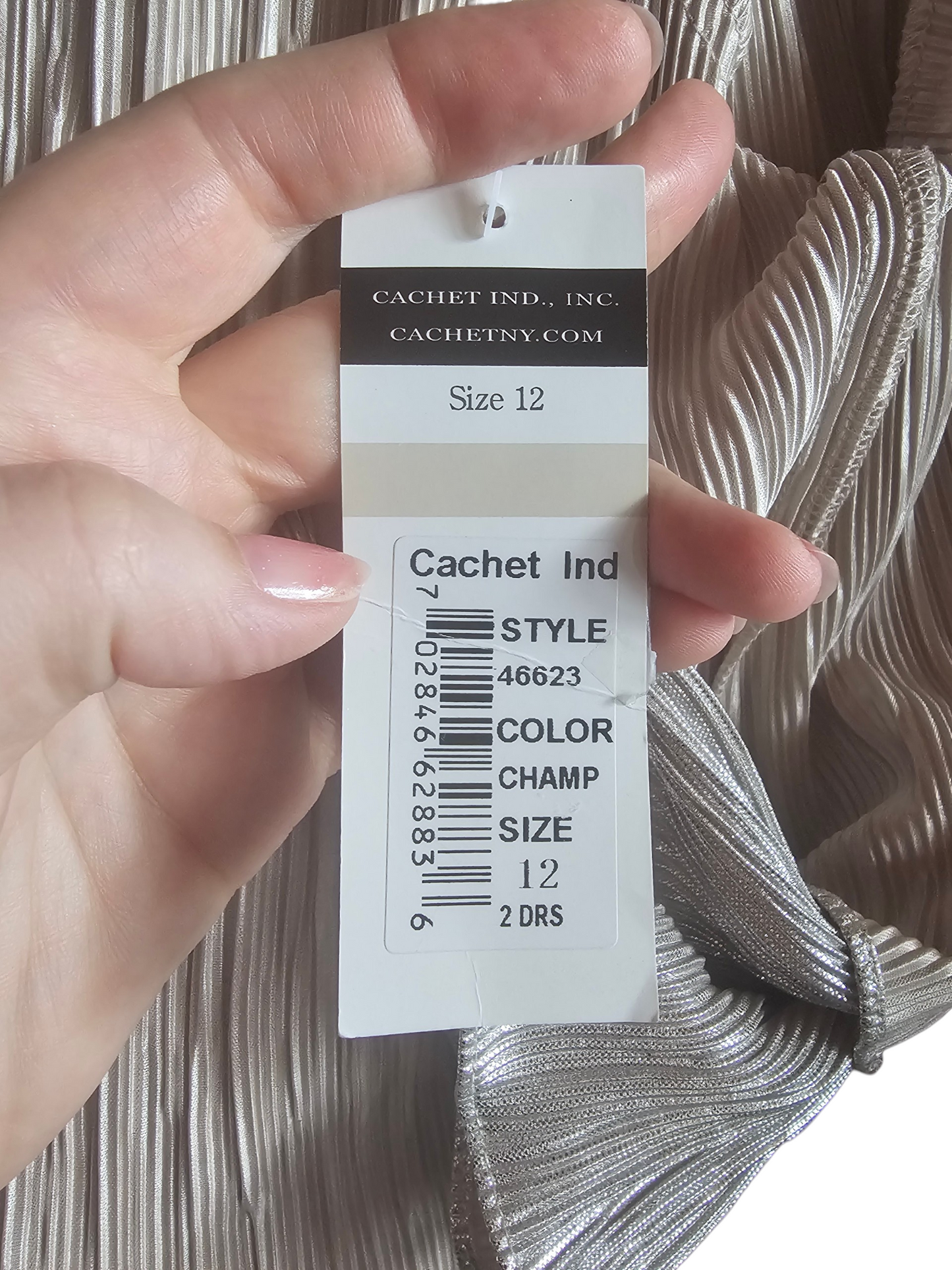 Champagne Metallic Crinkle Fabric W/Jacket NWT Maxi Formal Dress  - Cachet