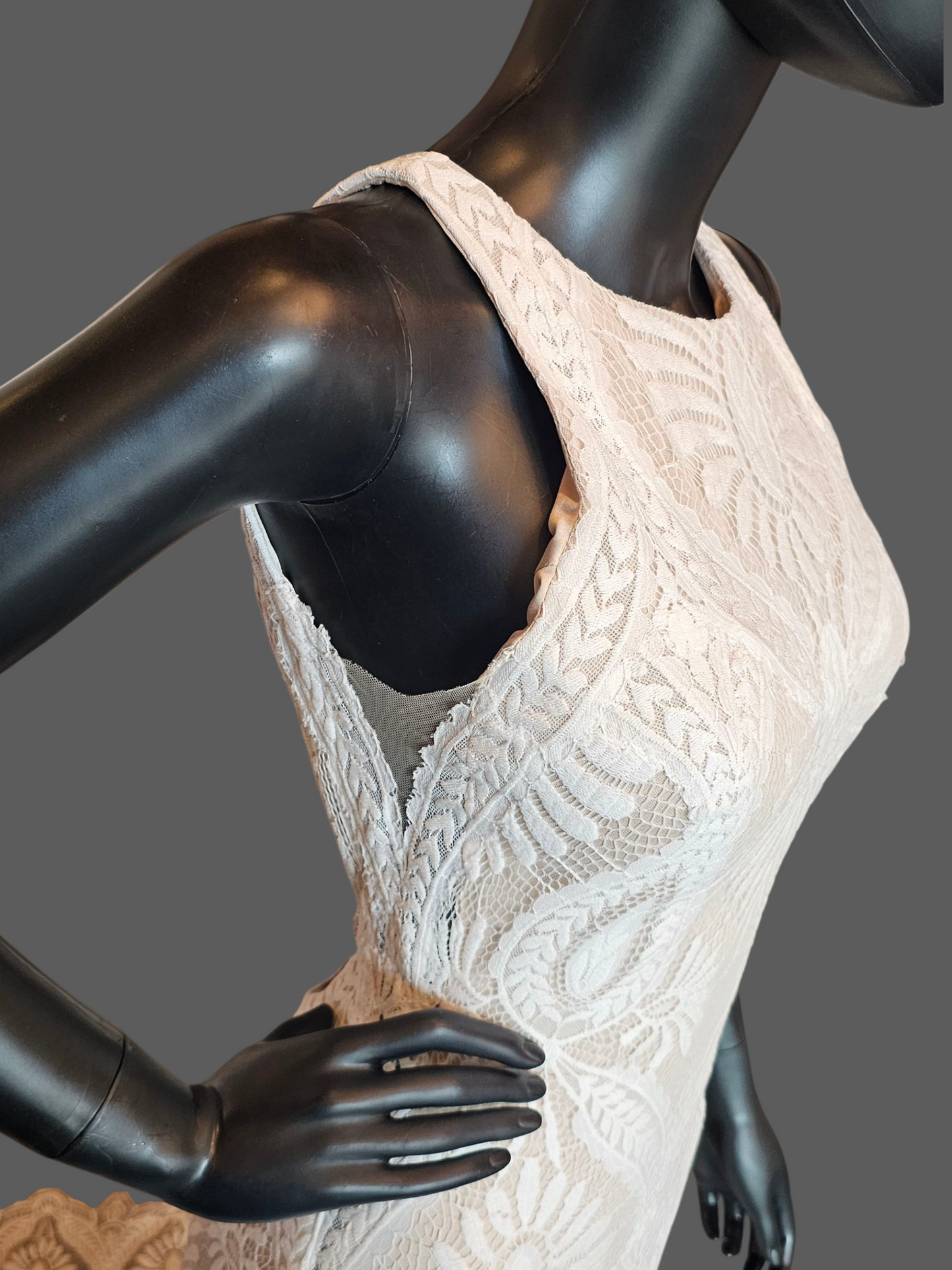 Boho Open Weave Lace Racer Halter Open Back Fitted Wedding Gown  - Wilderly Bride