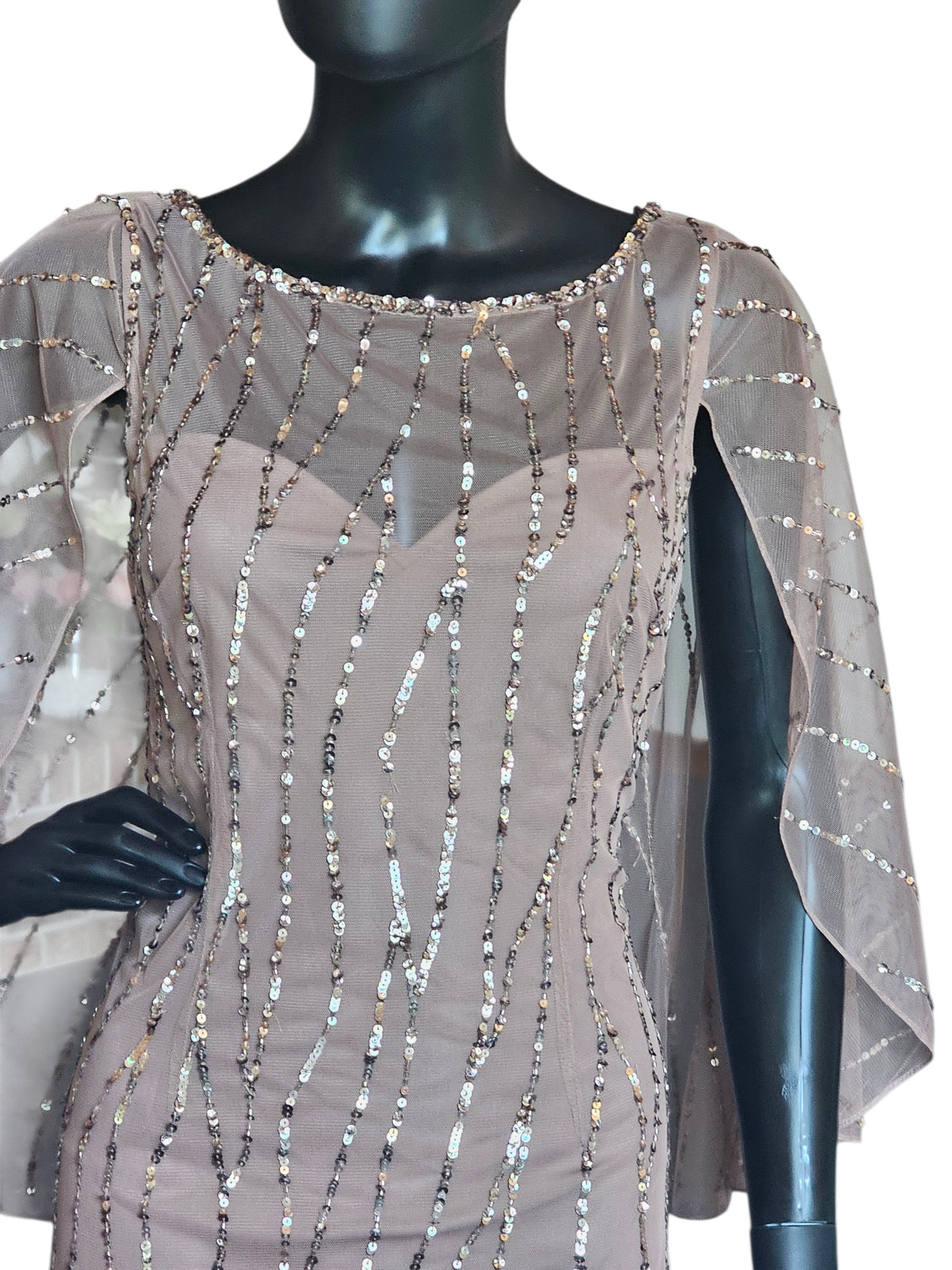 Cafe Sequin Cape Sleeve Full Length Formal Gown - Alex Evenings