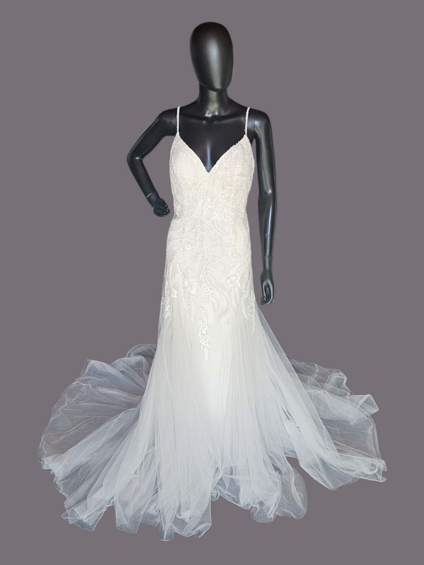 Ivory Beaded Fit/Flare Illusion Wedding Gown - Allure NWT