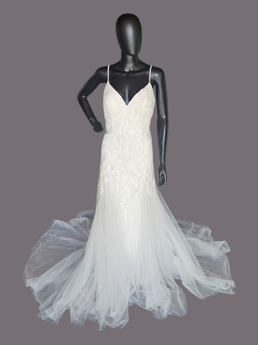 Ivory Beaded Fit/Flare Illusion Wedding Gown - Allure NWT