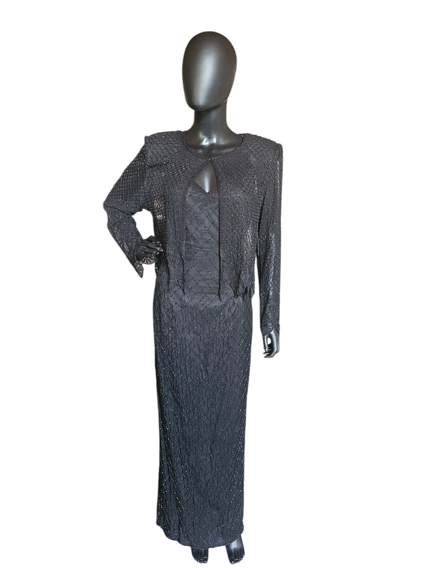 Vintage Black Silk Beaded Formal - Steney