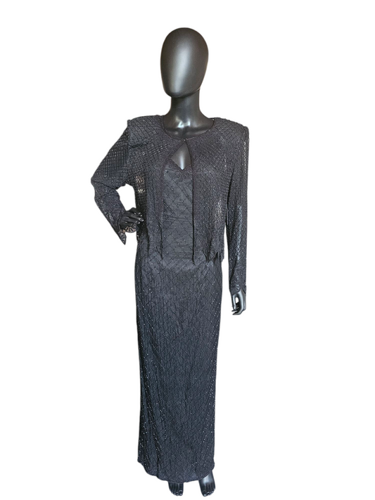 Vintage Black Silk Beaded Formal - Steney