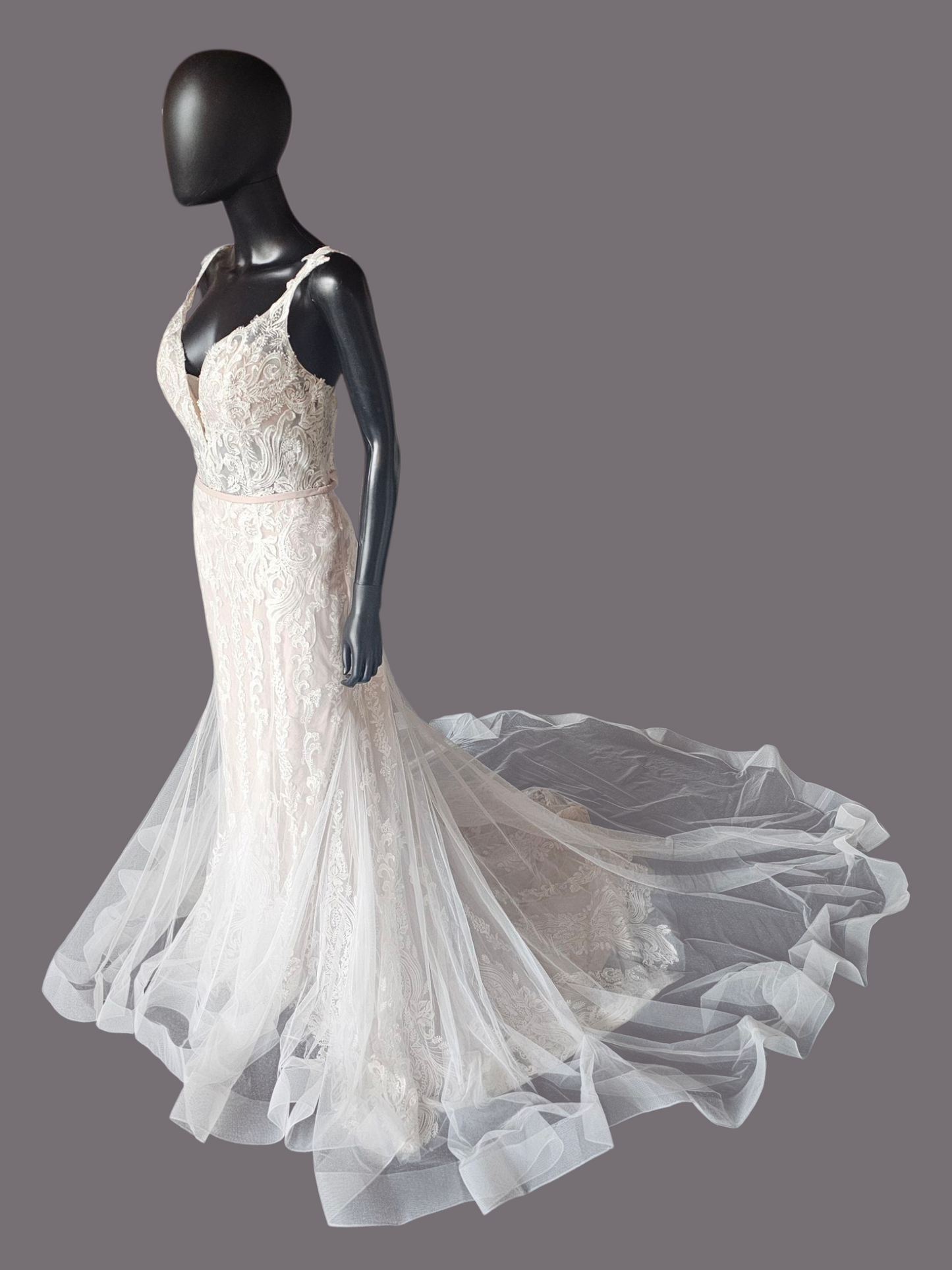 Ivory/Cappuccino Lace Applique Fit and Flare - Mori Lee