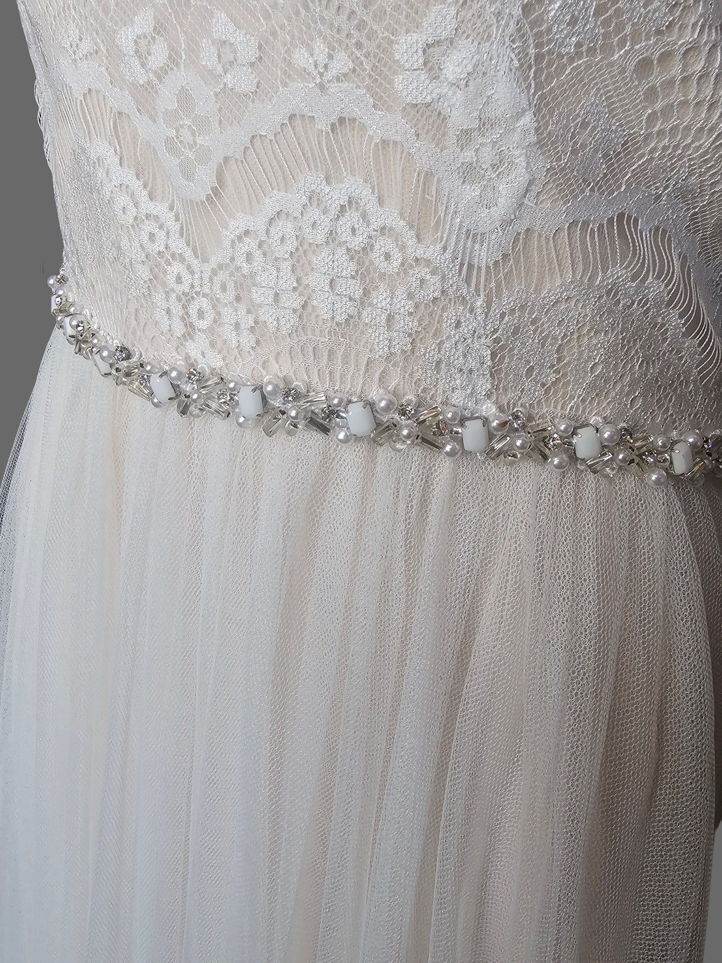 Nude/Lace 1/2 Sleeve Modest Aline Wedding Gown - Rebecca Ingram