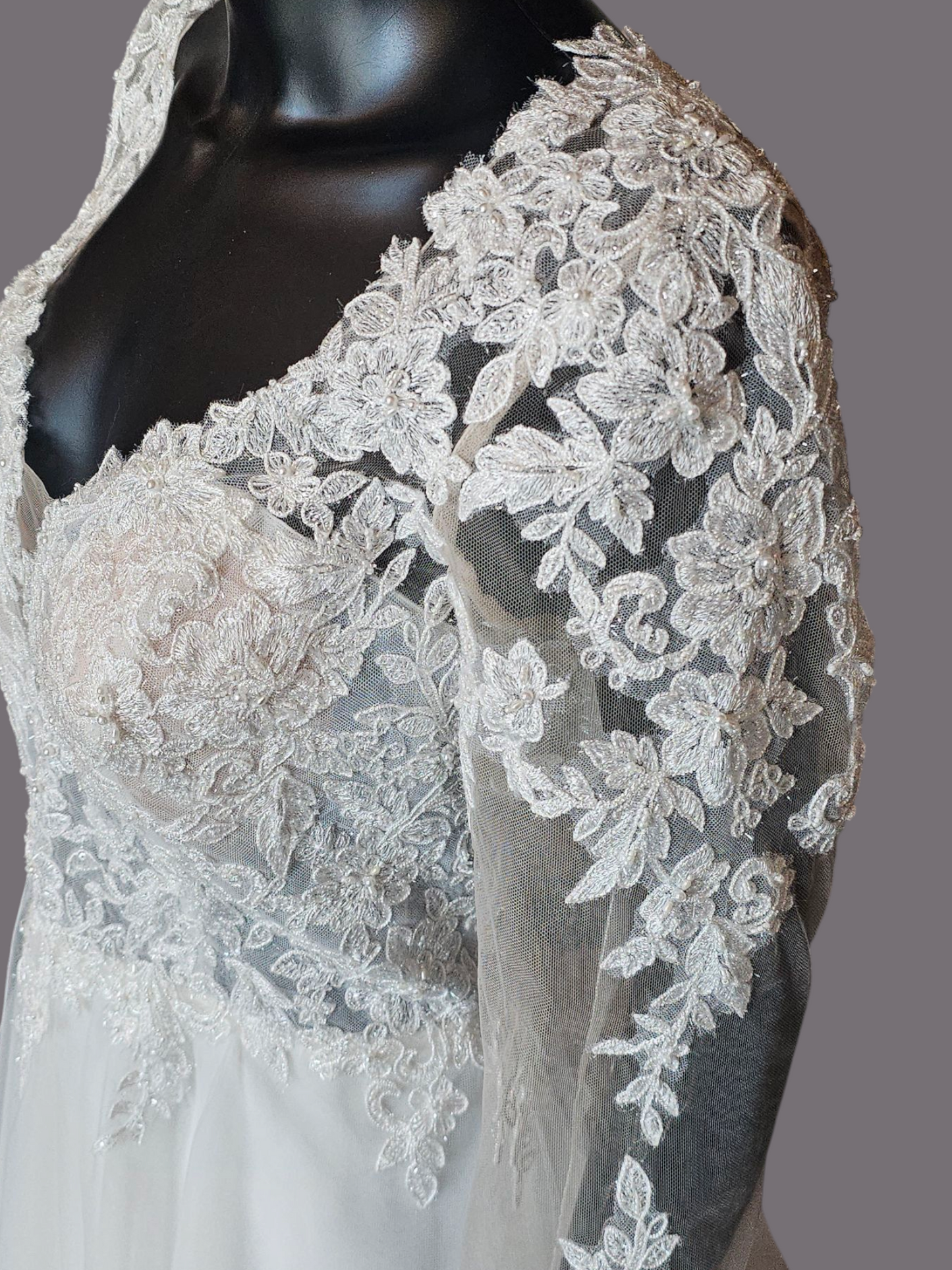 Illusion Bodice Long Sleeve A-Line Wedding Gown  - Evelyn Bridal