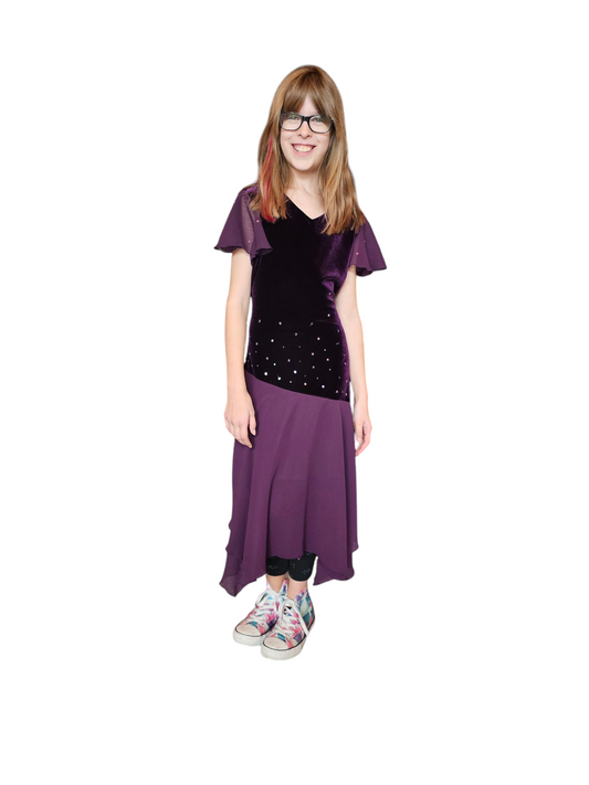 Asymmetrical Purple Velvet Childs Formal Dress - Ashley Ann