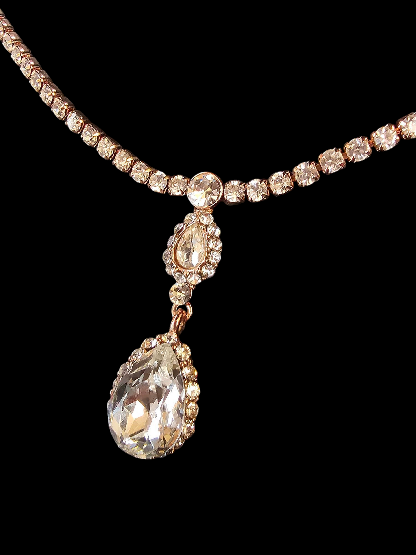 Rose Gold Rhinestone Teardrop Necklace