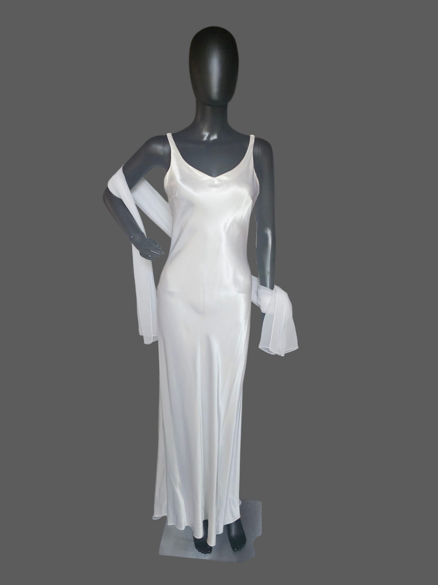 White Satin Simple Sheath Wedding Dress W/Matching Shawl - Zum Zum