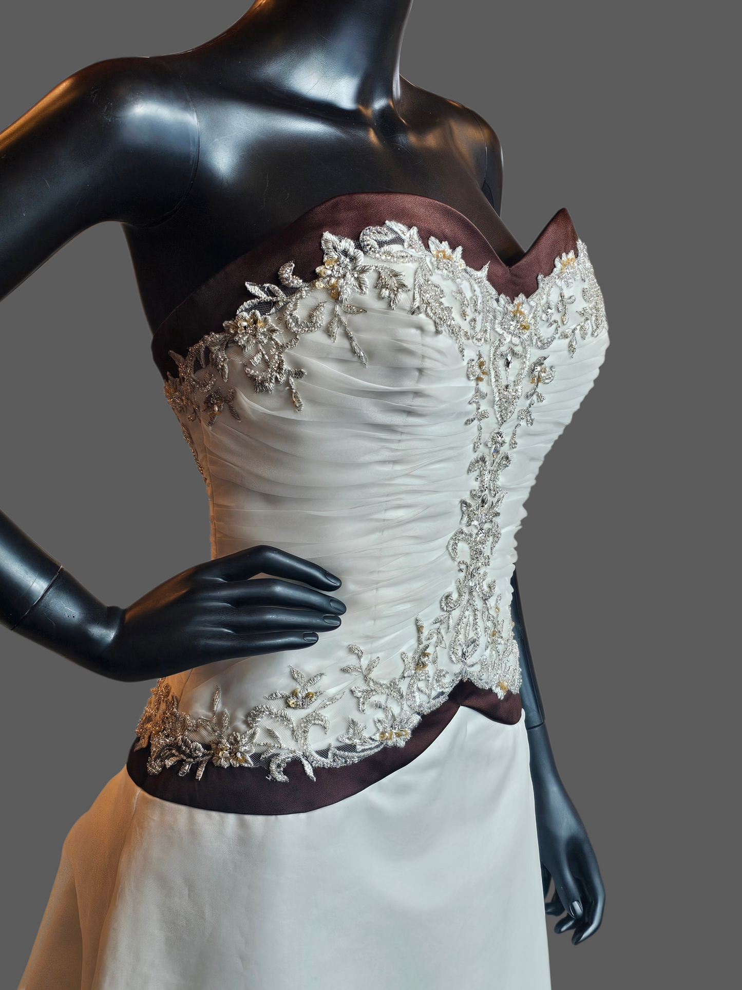Ivory/Chocolate Satin Sweetheart A-line Wedding Gown - Bonny