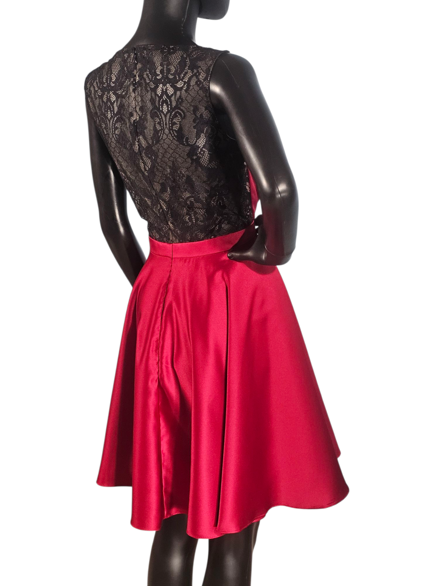 Claret Satin/Black Lace Illusion Back A-Line - Da Vinci