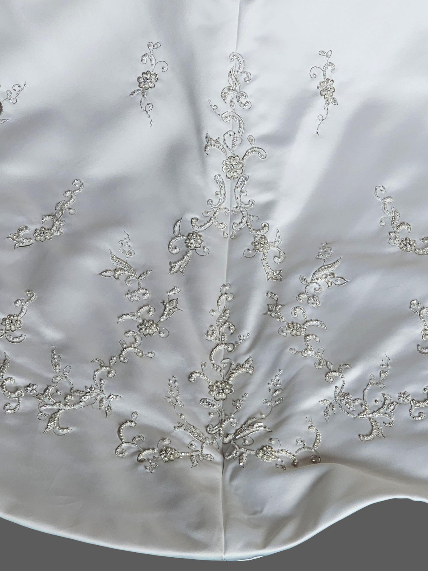 Vintage White/Blush Accent Asymetric A-Line Satin Wedding Gown - Mori Lee