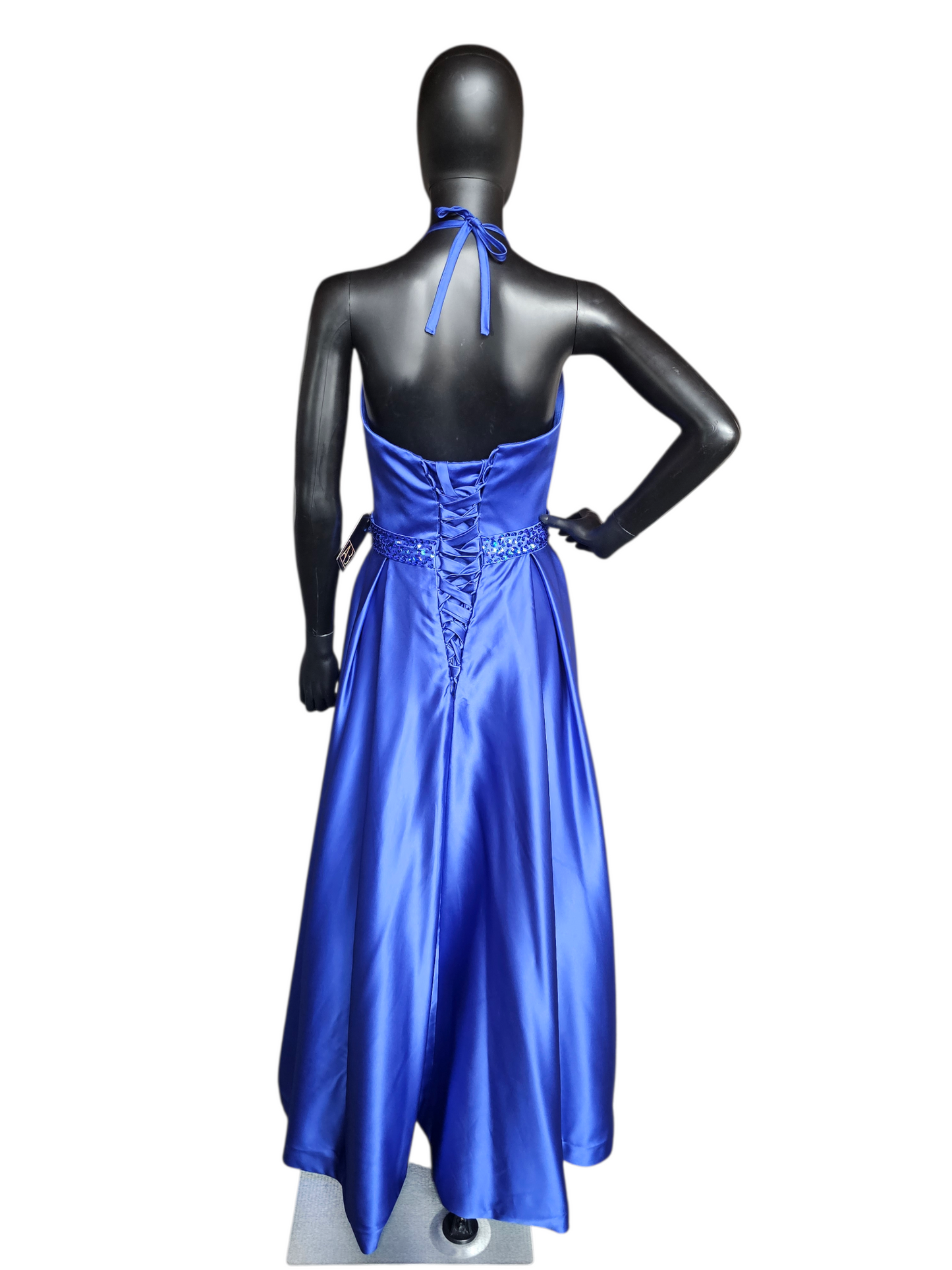 Royal Blue Satin Halter Full Length A-Line Formal Dress