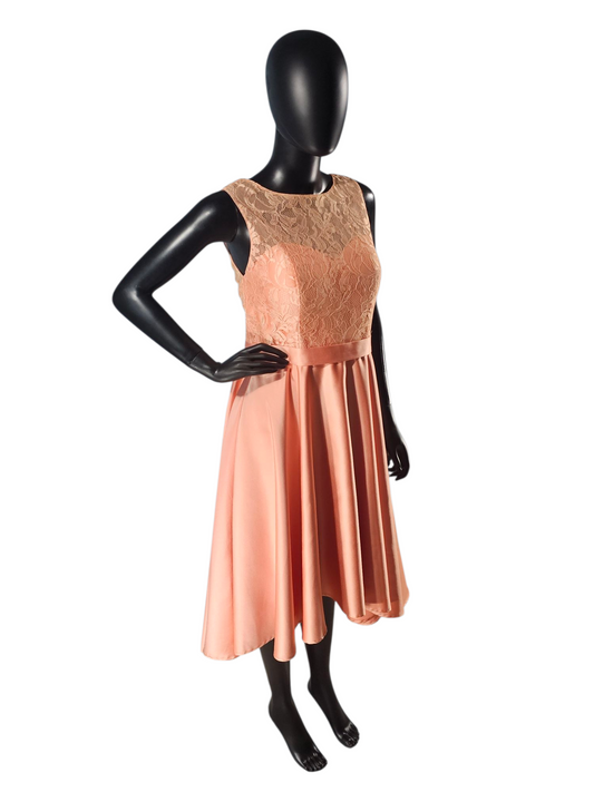 Peach Satin Lace Bodice Cocktail Dress - JJs House