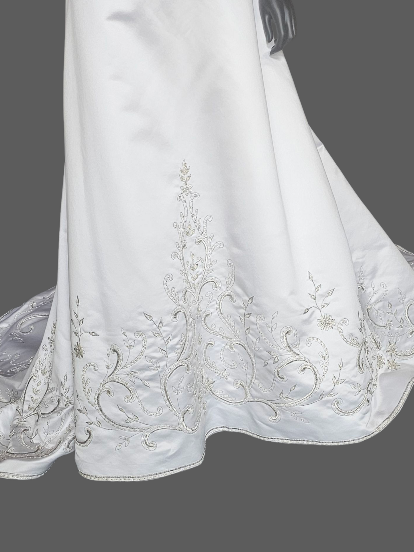 White Satin Drop Waist A-Line Wedding Gown  - Casablanca