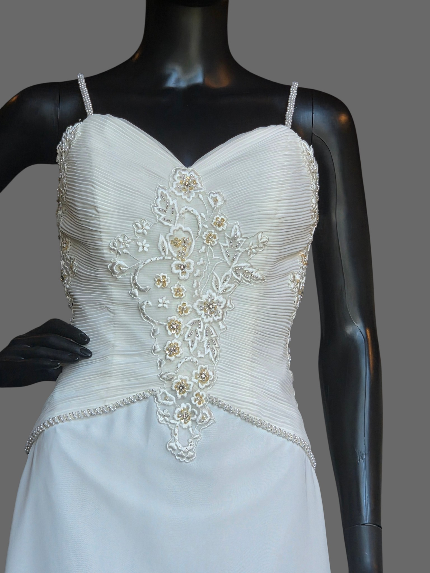 Ivory Sheath Chiffon Floral Embroidered Wedding Dress - Forever Yours