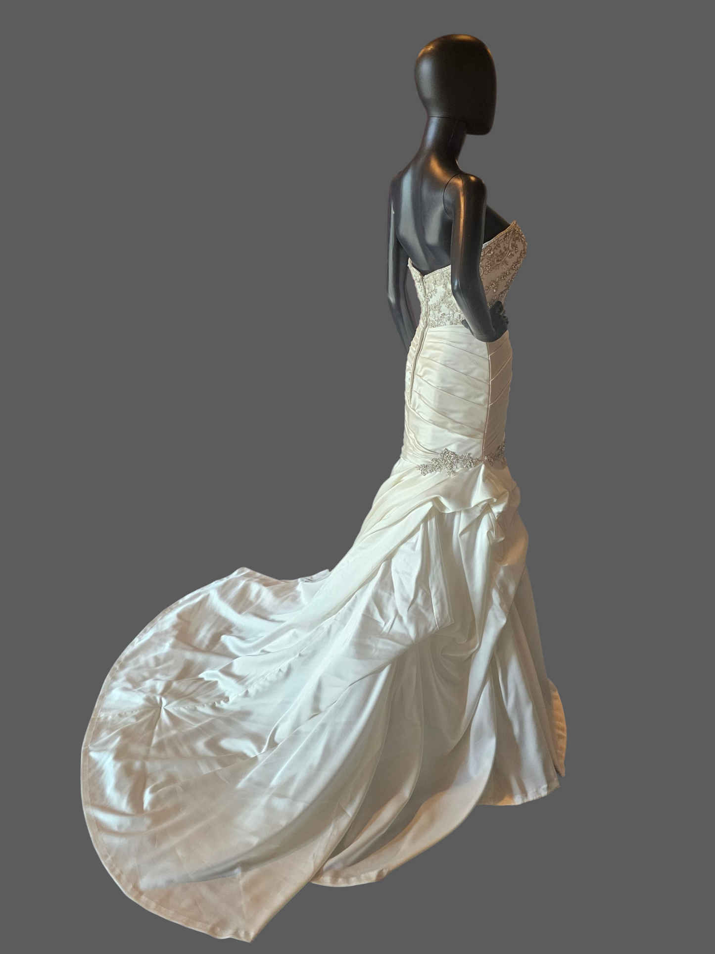 Ivory Silky Satin Side Sweep Fit/Flare Wedding Gown - Casablanca