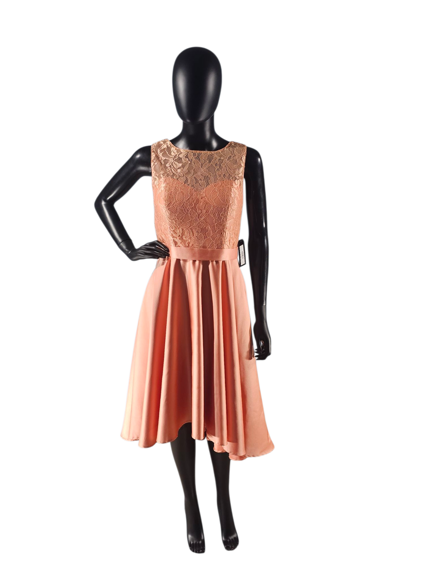 Peach Satin Lace Bodice Cocktail Dress - JJs House