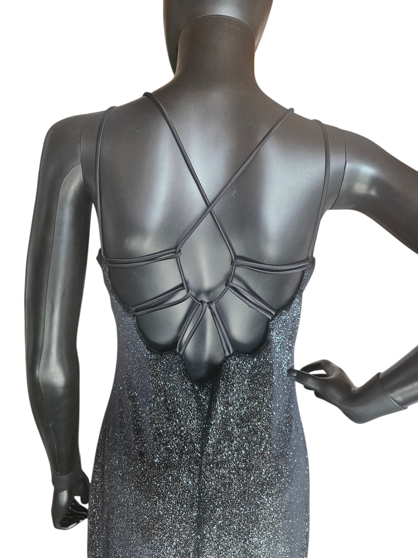 Black Velvet Glitter Halter Prom/Party Dress - Afortiori