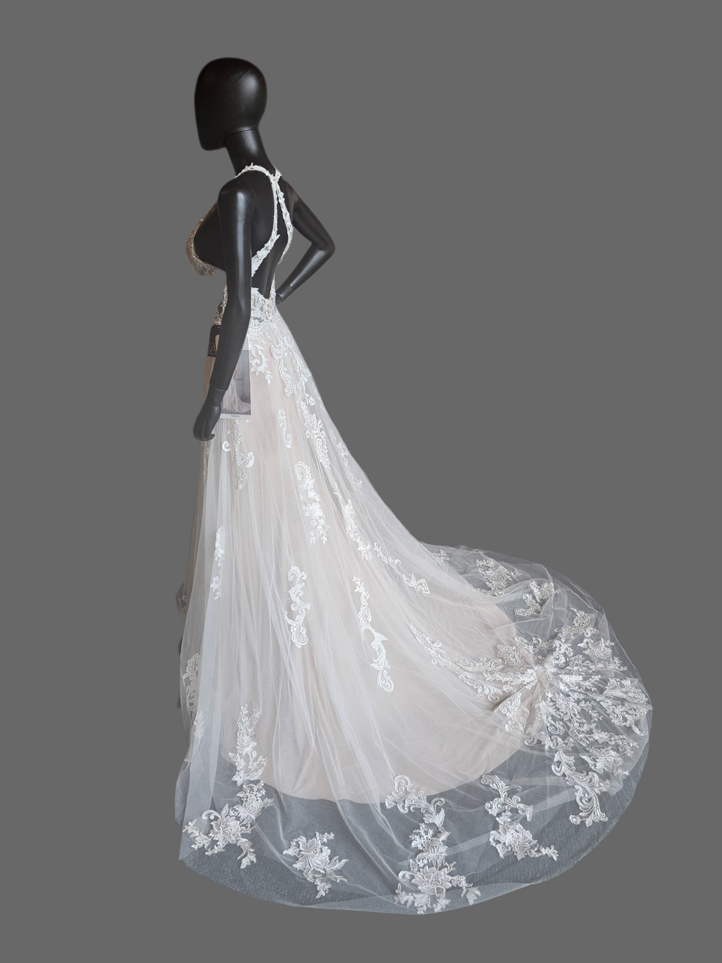 Lace Halter A-Line Open Back Wedding Gown - Mori Lee