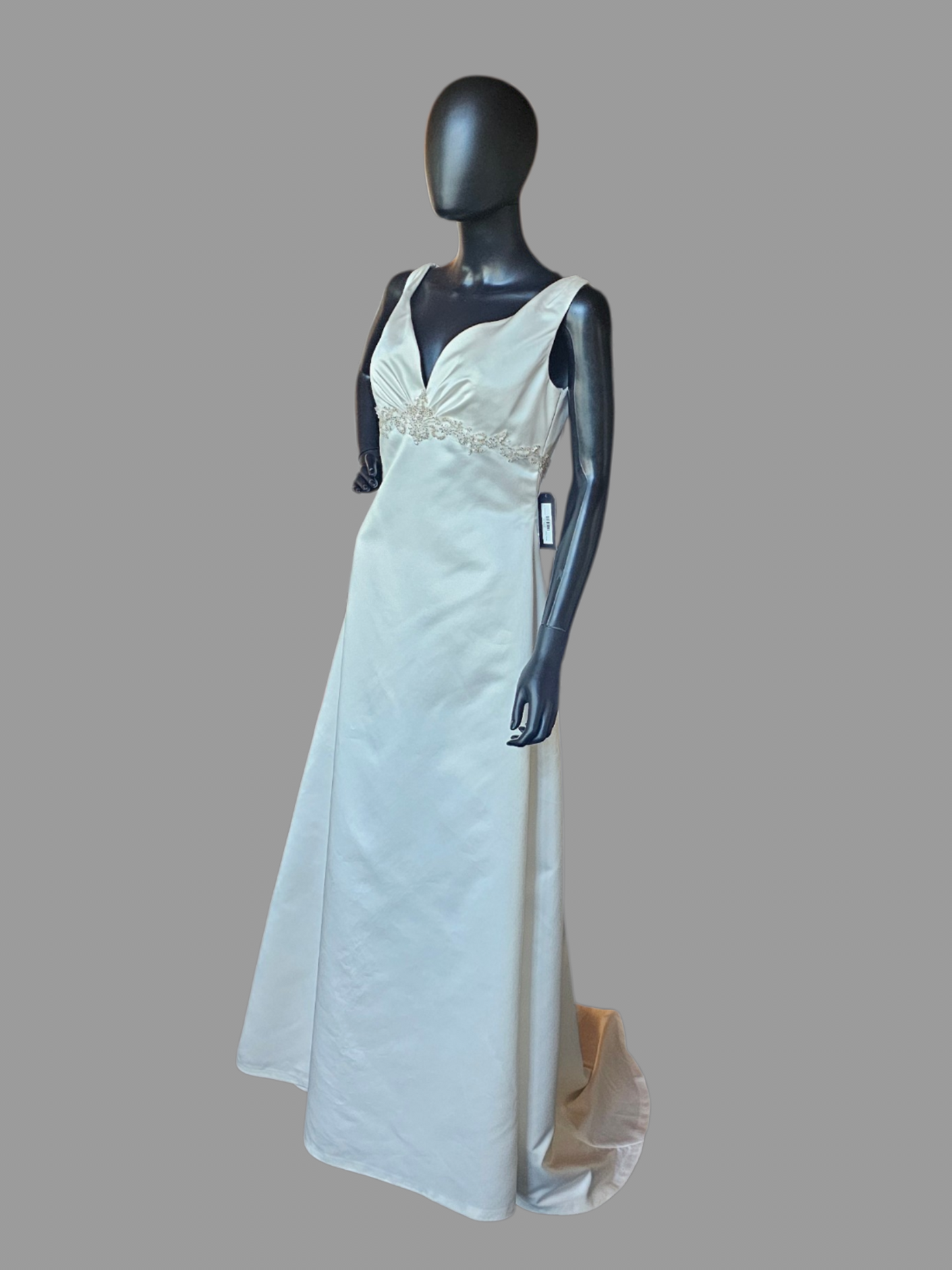 Ivory Simple Satin V-Neck Sheath Open Back Applica Detail Wedding Dress- Destiny