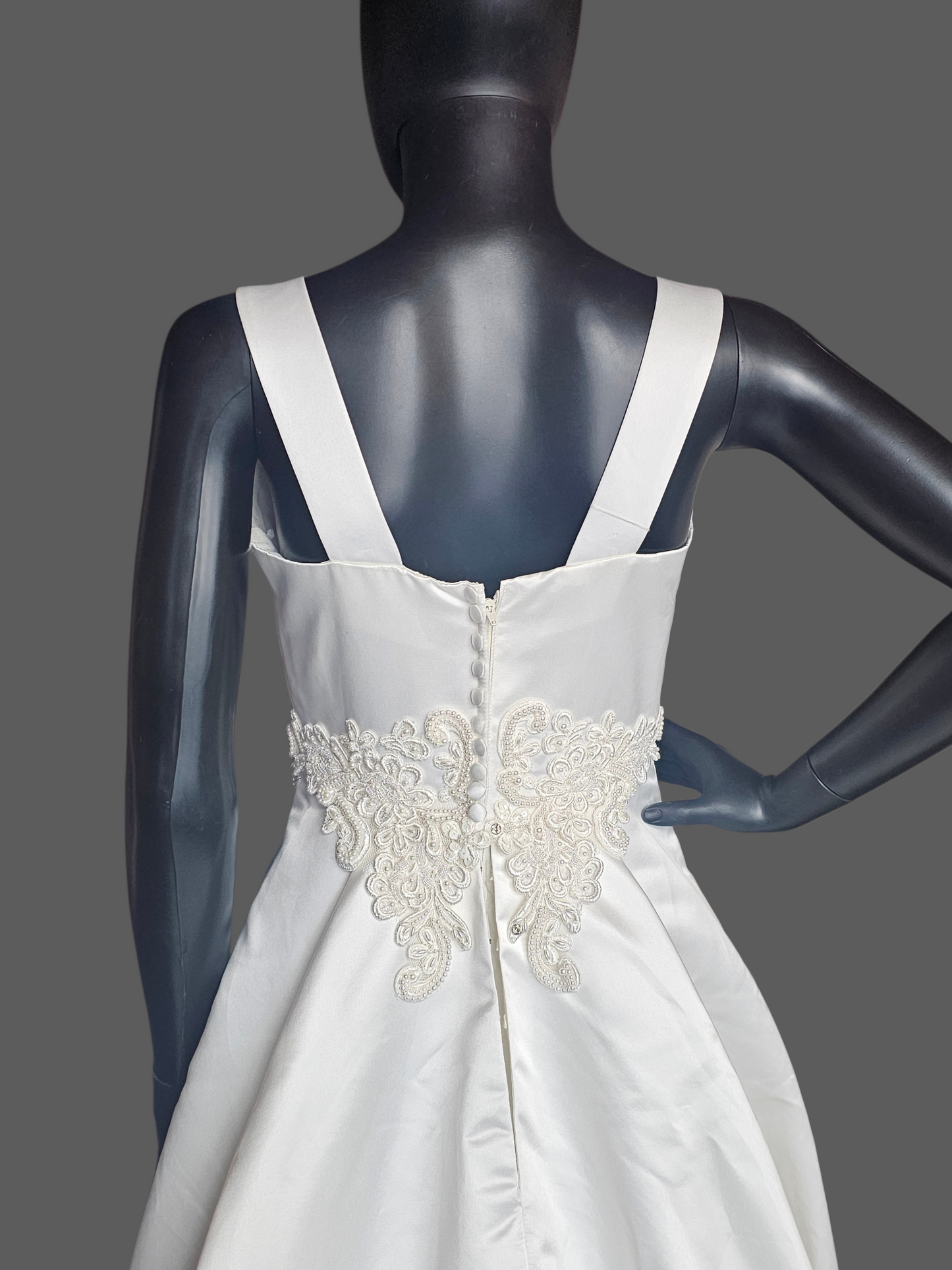 Vintage White Satin Empire Square Neck Wedding Gown - Mori Lee