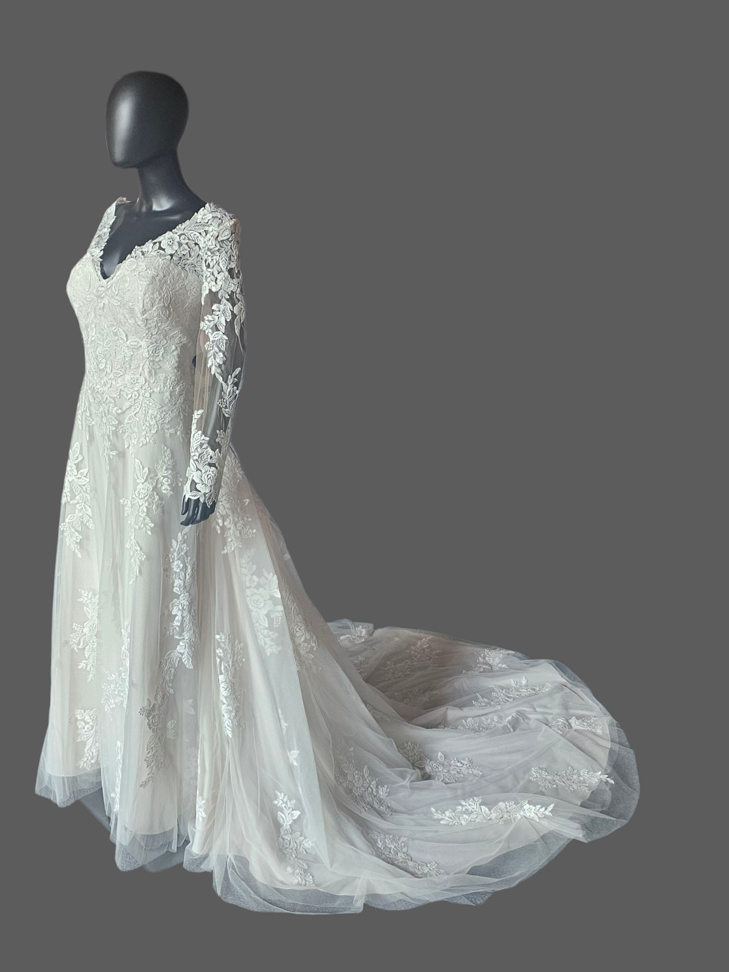 Blush/Ivory Floral Lace Long Sleeve Wedding Gown NWOT - Mori Lee