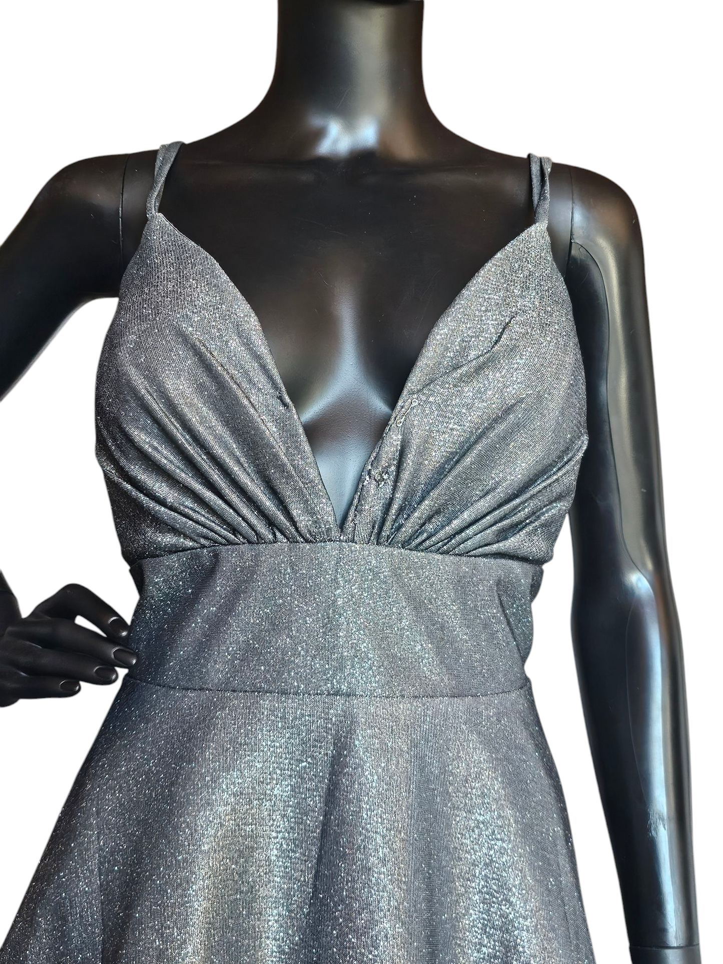 Silver Sparkle V-Neck A-Line Formal Gown - Ediths