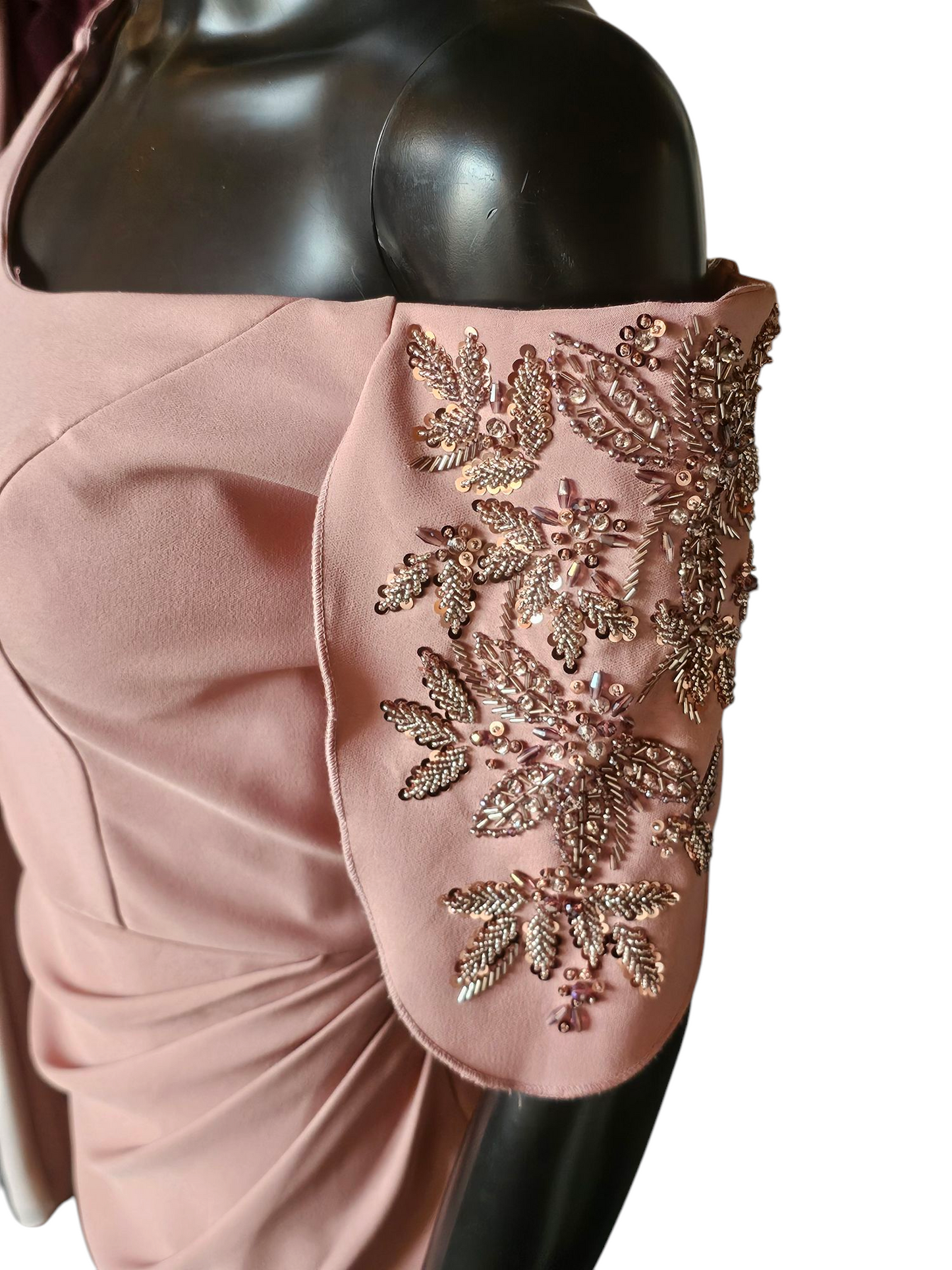 Dusty Rose Off Shoulder Fit/Flare Formal Gown - Madeline Gardner