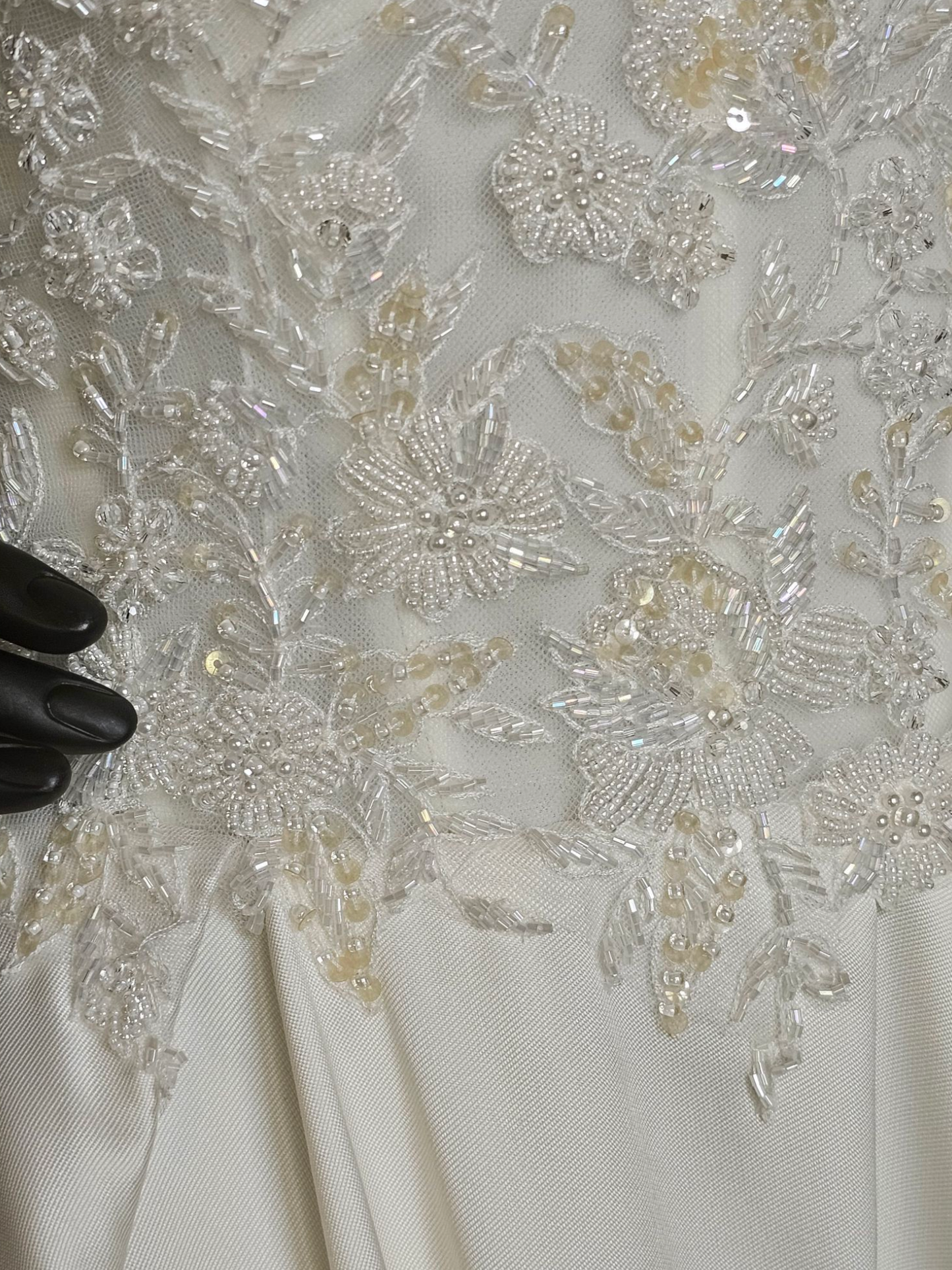 Ivory Ballgown Satin V-Neck Illusion Wedding Gown  - Da Vinci