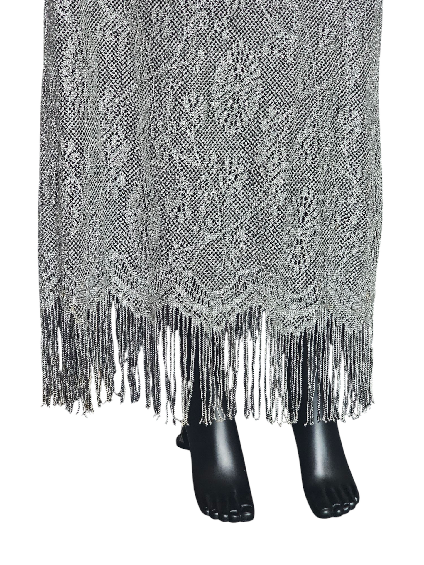 Silver Crochet Sheath/Fringe Formal Dress W/Bolero Jacket - Harlow Nites