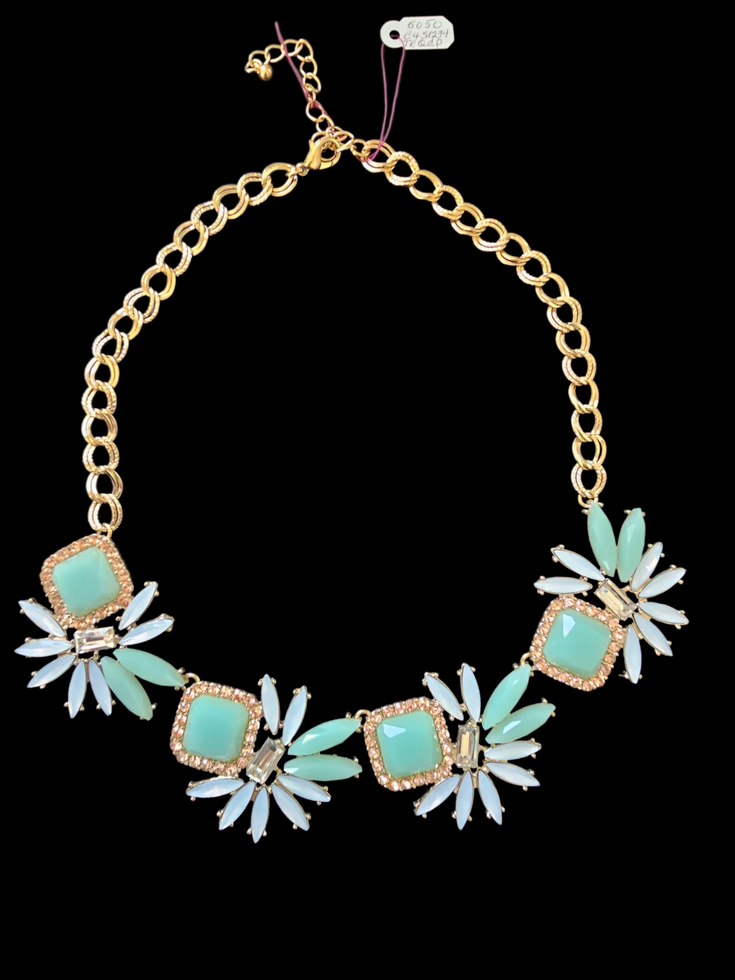 Gold/Mint/Peach Crystal Necklace/Earring Set