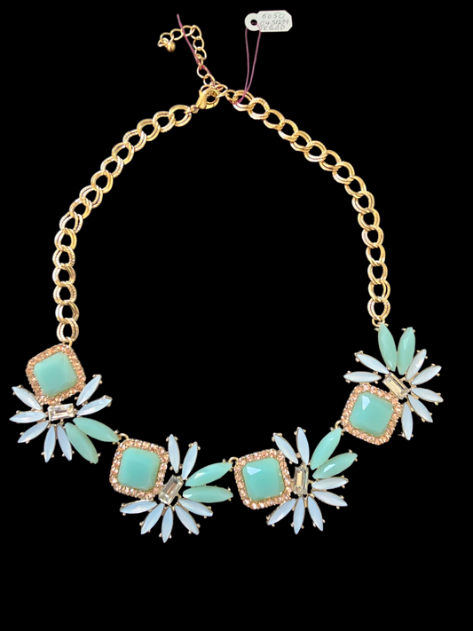 Gold/Mint/Peach Crystal Necklace/Earring Set