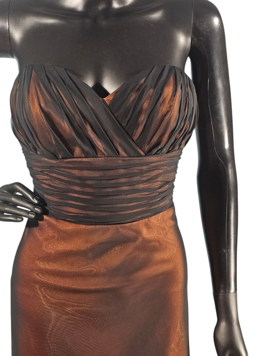 Black Overlay/Cognac Sweetheart Strapless Maxi Formal Dress - Da Vinci